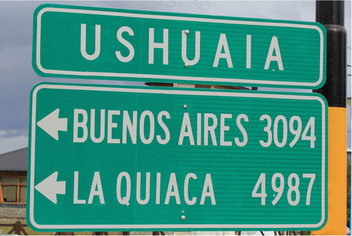 Cartel de la ruta en Ushuaia